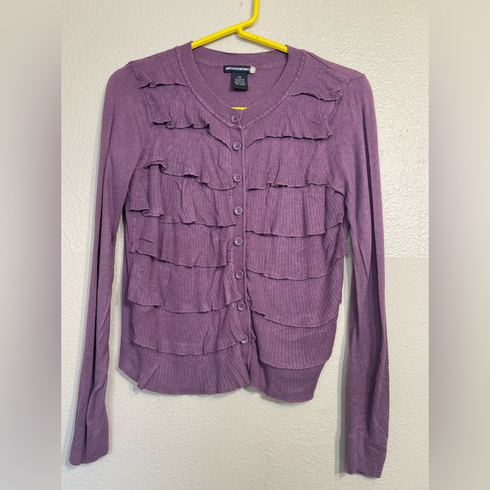 Sweaterworks Purple Button Front Ruffled Cardigan Fairycore XS